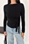 Women's Tie Detail Long Sleeve Boat Neck Blouse - 2