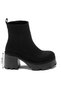 Women's Non-Slip Ready-Sole Zipper Detailed Black Suede Thick Heeled Boots - 3