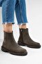 Parfonel Women's Genuine Leather Zippered Boots Khaki Suede - 6