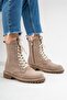 Pervollin Women's Genuine Leather Lace-Up Boots Mink Suede - 6