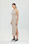 Soft Rib Slit Detailed Sleeveless Dress Beige