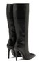 Women's High Heeled Below the Knee Zippered Black Snake Detailed Pointed Toe Boots - 5