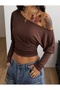 Bele Sitted Asymmetric Collar Loose Fit Long Sleeve Ruched Blouse G9620 - 3