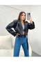 Belted Oversized Cropped Leather Jacket - 2