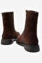 Zarolin Women's Genuine Leather Zippered Boots Brown Suede - 3