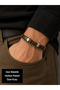 Magnaro Prestige Brown Leather and Knitted Metal Detailed Men's Bracelet