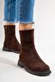 Zarolin Women's Genuine Leather Zippered Boots Brown Suede - 7