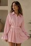 Women's Front Buttoned Ruffle Dress with Belt Accessory