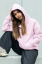 Women's Pink Hooded Oversize Sweatshirt with Kangaroo Pocket, Baby Collar, Comfortable Fit (80% Cotton) - 2