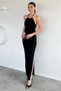 Women's Gold Buckle Detailed Side Gathered Slit Dress