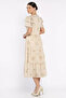 Women's V-Neck Front Button Detailed Scalloped Ruffle Dress - 3