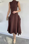 Women's Gold Buckle Zipper Detailed Dress - 5