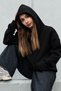 Women's Black Hooded Oversize Sweatshirt with Kangaroo Pocket, Baby Collar, Comfortable Fit (80% Cotton) - 4