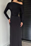 Women's Off-Shoulder Gold Buckle Draped Lycra Dress - 3