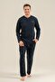 Men'S, Navy Blue, Pocket Detail, 100% Cotton, Long Sleeve Pajama Set (Socks Included)