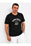Men's Text Printed Short Sleeve Black T-Shirt - 5