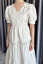 Women's Buttoned V-Neck Ruffled Balloon Sleeve Dress - 4