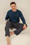 Men'S, Navy Blue, Embroidered, 100% Cotton, Long Sleeve Pajama Set (with Socks as a Gift)