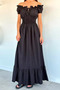 Women's Shoulder Ruffle Elastic Waist Dress - 4