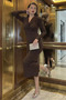Women's Degaje Collar, Shoulder Padded, Slit Detailed, Stoned Dress - 2