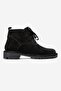 Partilla Women's Genuine Leather Lace-Up Boots Black Suede - 2