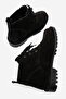 Partilla Women's Genuine Leather Lace-Up Boots Black Suede - 5