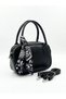 Black - Mink - Navy Blue Set of 3 Mini Hand & Shoulder Bags - Faux Leather with Scarf Detail - 4