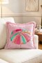 Colorful Beach Umbrella Patterned Summer Themed Decorative Fringed Throw Pillow Cover - 2