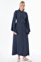 Belt Detailed Maxi Dress Dark Navy Blue - 2