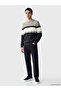 Anthracite Crew Neck Striped Men's Knitwear Sweater - 2