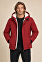 Men's Red Fur-Lined Water and Wind-Resistant Ribbed Sleeve Detachable Hooded Coat & Parka - 2