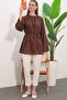 Women's Striped Lace-Up Oversize Tunic 50009 - Brown