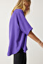 Crew Neck Draped Viscose Blouse Lrc0006 Purple - 3