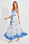 Blue Floral Patterned Linen Maxi Dress – Tie-Straps - 2