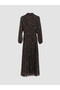 Purple Shirt Collar Belted Waist Patterned Chiffon Dress - 3