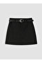 Black A-Line Mini Skirt with Belt at the Waist