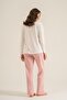 Women's White Crew Neck Pajama Set, Combed Cotton Modal Pajama Set with Pockets, 50% Cotton 50% Modal - 4