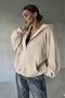 Women's Beige Zippered Hooded Cardigan Jacket - 3