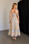 Vintage Patterned Belt Detailed Midi Dress - 3