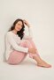 Women's White Crew Neck Pajama Set, Combed Cotton Modal Pajama Set with Pockets, 50% Cotton 50% Modal - 2