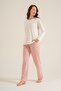 Women's White Crew Neck Pajama Set, Combed Cotton Modal Pajama Set with Pockets, 50% Cotton 50% Modal - 5