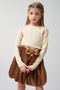 Beige Glittery Knitwear and Velvet Balloon Skirt Set