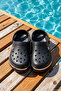 Women's Silver Detailed Sabo Sandals Slippers 195-Z-0032 Black-Silver - 2