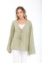 Women's Green Oversize Linen Kimono & Tie-Detail Batwing Sleeves Comfortable Fit - 2