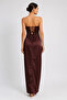 Women's Strapless Deep Slit Long Evening Dress 8015 Brown - 4
