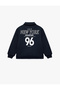 Printed Polo Collar Zippered Bomber Jacket with Raised Long Sleeves - 2