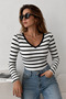 Women's Black Striped Camisole Cotton V-Neck Blouse - 5
