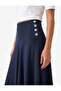 Asymmetrical Midi Flared Skirt with Gem Button Detail - 5