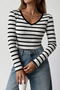 Women's Black Striped Camisole Cotton V-Neck Blouse