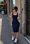 Navy Blue - Women's Square Neck Camisole Dress - 3